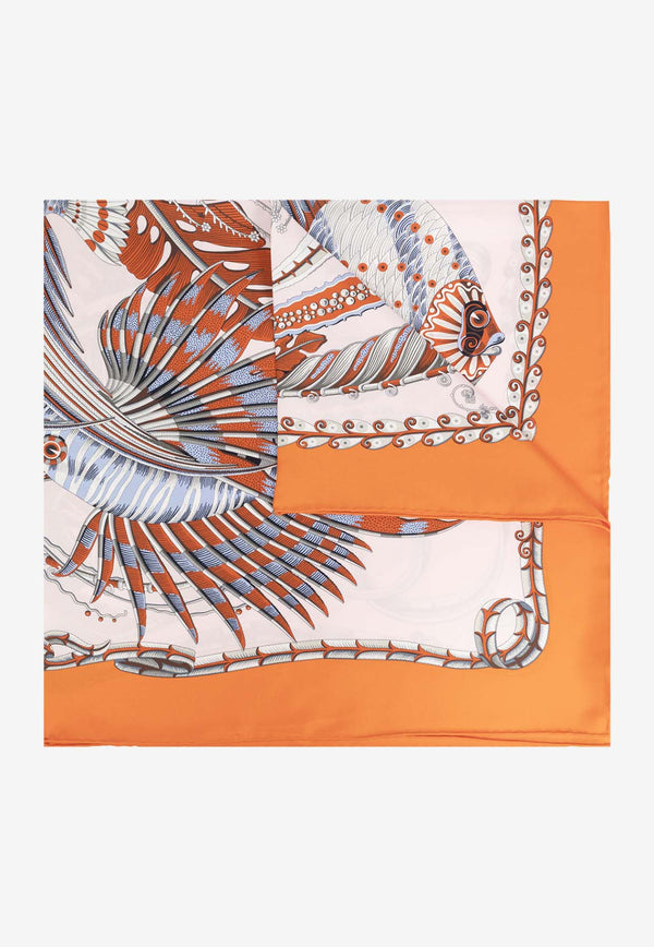 Salvatore Ferragamo Fish Print Silk Scarf Orange 310181 FO SUMMERNEW 775481-ORANGE ROSE