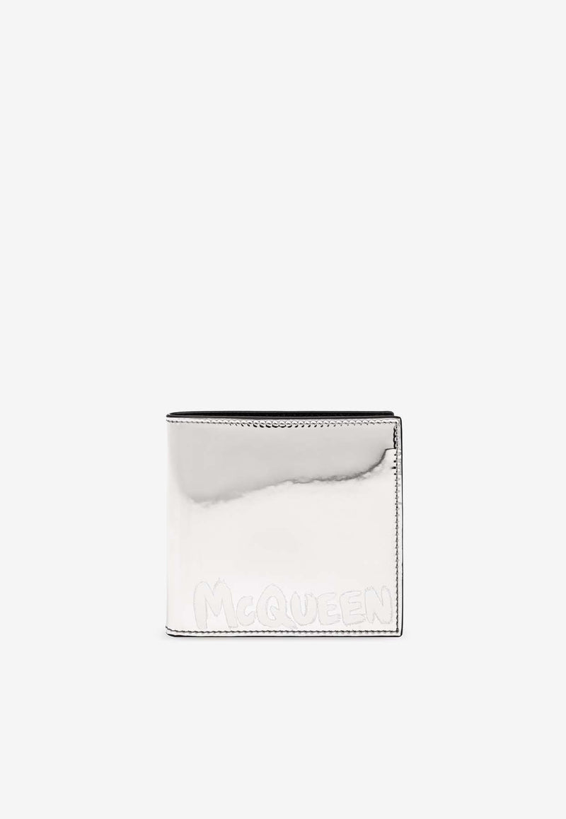 Alexander McQueen Graffiti Logo Metallic Bi-Fold Wallet Silver 602137 1AATE-1402