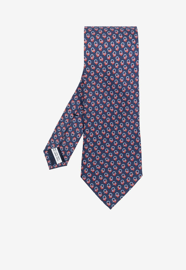 Salvatore Ferragamo Gancini Love Print Silk Tie Blue 350986 4-VIP 774067-F BLU SCURO ROSSO