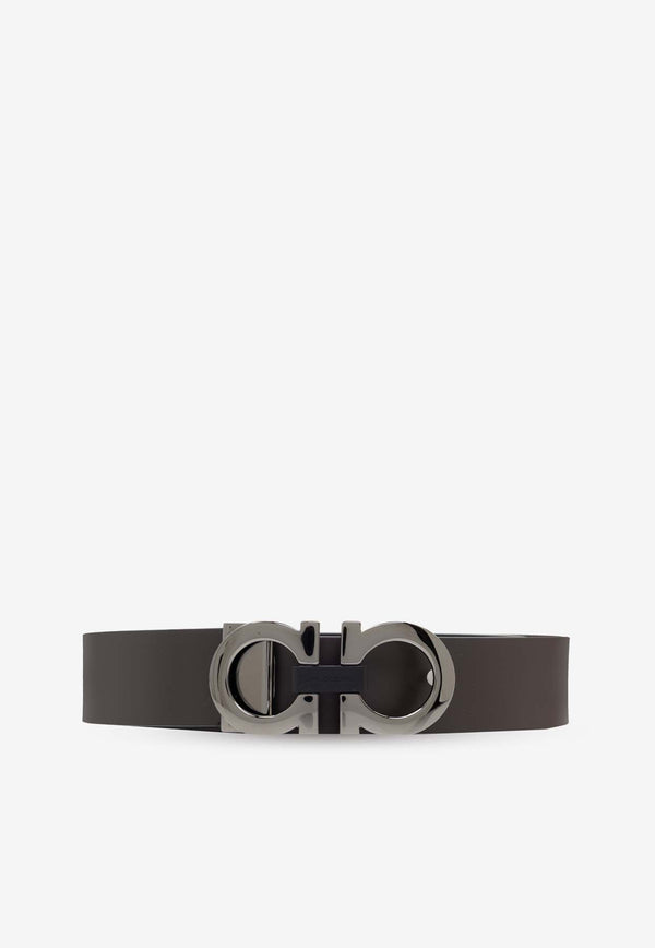 Salvatore Ferragamo Reversible Gancini Buckle Leather Belt Black 678783 DOUBLE ADJUS 776310-T MORO