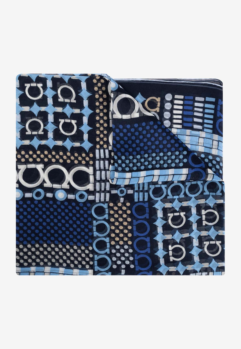 Salvatore Ferragamo Gancini Print Cashmere Scarf Blue 320912 SL NEWKILT 775422-BLU MARINE