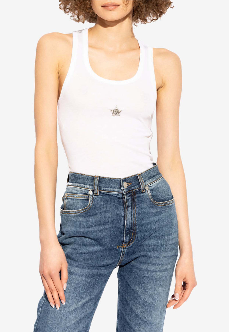 Stella McCartney Star Appliqué Ribbed Tank Top White 6J0291 3SPZ11-9000