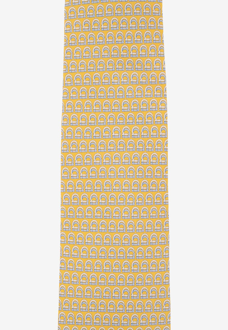 Salvatore Ferragamo Gancini Pattern Silk Tie Yellow 350945 4-TRAP 768506-F GIALLO