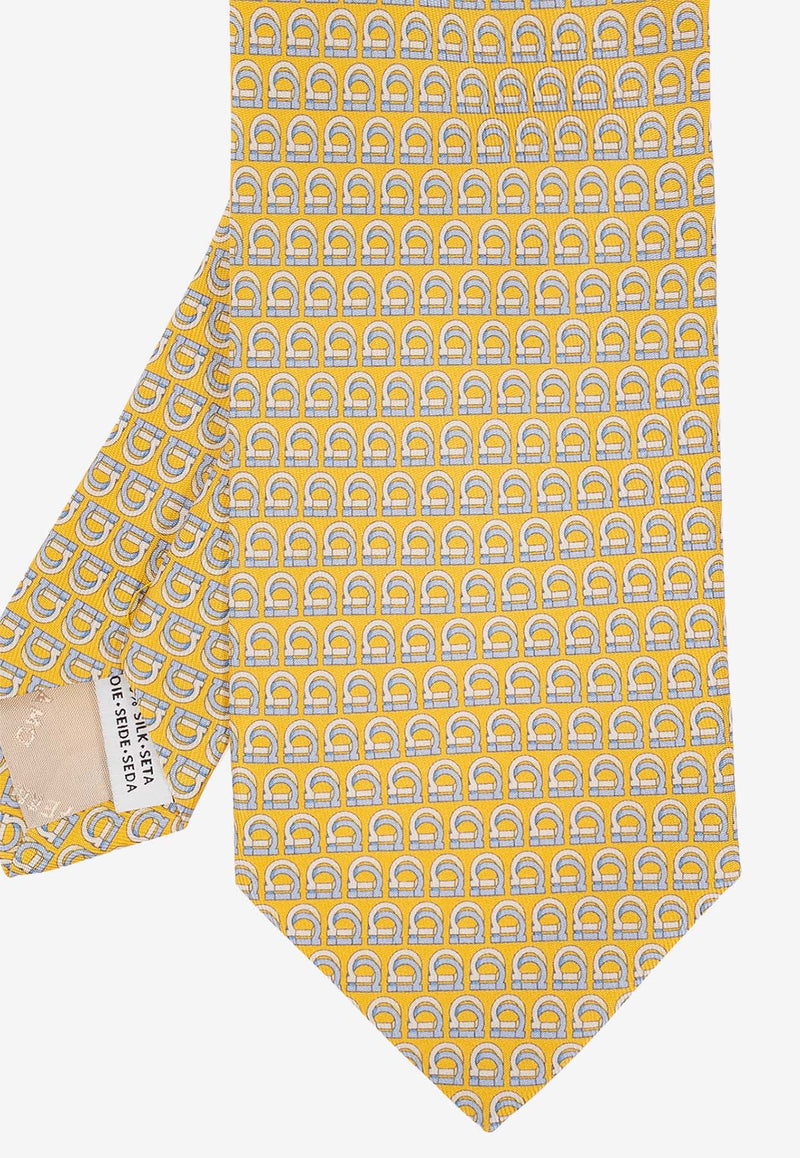 Salvatore Ferragamo Gancini Pattern Silk Tie Yellow 350945 4-TRAP 768506-F GIALLO