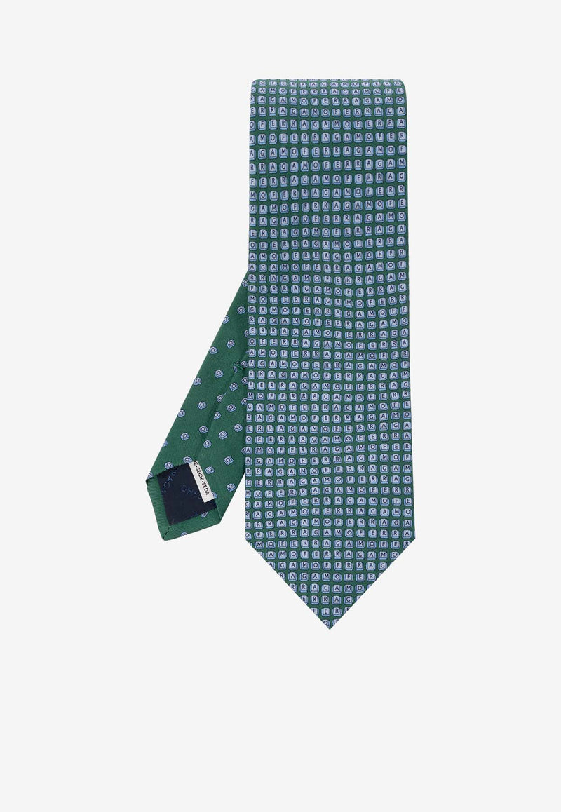 Salvatore Ferragamo Patterned Silk Tie Green 350951 4-TASTO 768642-F VERDE