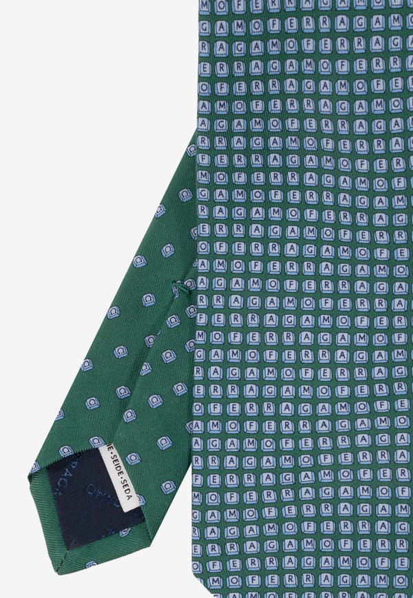 Salvatore Ferragamo Patterned Silk Tie Green 350951 4-TASTO 768642-F VERDE