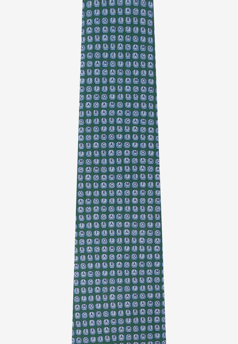 Salvatore Ferragamo Patterned Silk Tie Green 350951 4-TASTO 768642-F VERDE