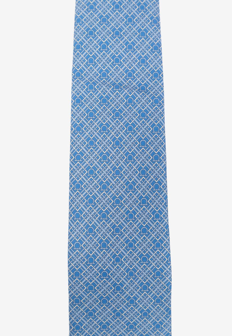 Salvatore Ferragamo Gancini Check Print Silk Tie Blue 350996 4-VERA 774212-F AZZURRO