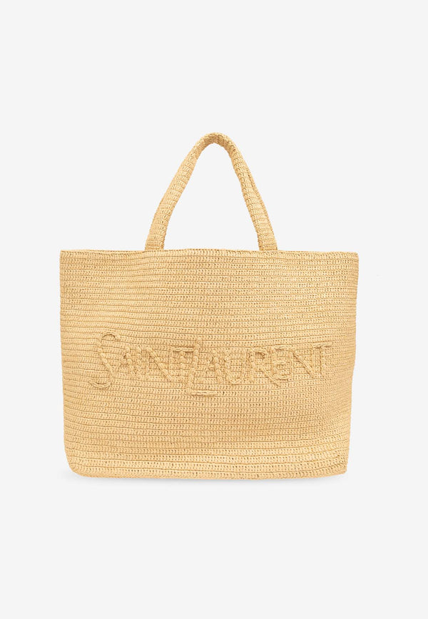 Saint Laurent Logo Raffia Tote Bag Beige 776763 GAAEL-2063