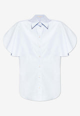 Stella McCartney Flared Short Sleeve Button-Up Shirt Blue 620117 SMA90-4008