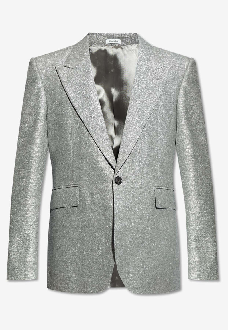 Alexander McQueen Single-Breasted Buttoned Blazer Silver 774668 QRAAT-1440