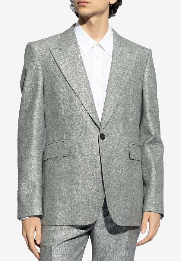 Alexander McQueen Single-Breasted Buttoned Blazer Silver 774668 QRAAT-1440