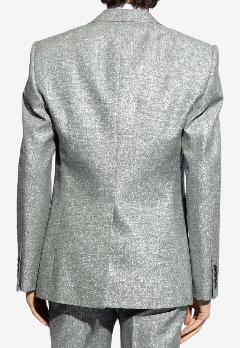 Alexander McQueen Single-Breasted Buttoned Blazer Silver 774668 QRAAT-1440