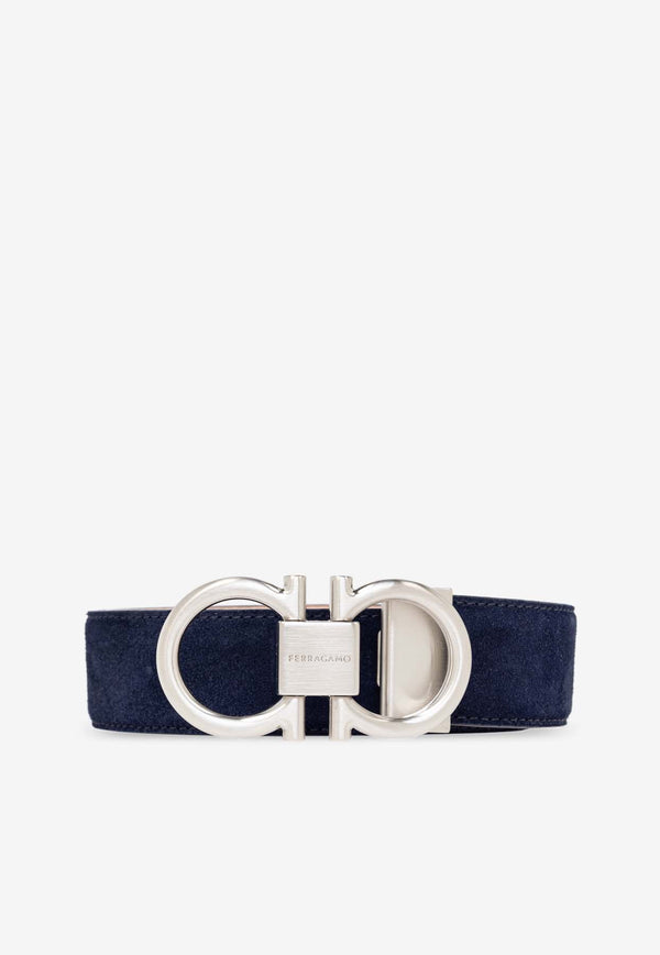 Salvatore Ferragamo Gancini Leather Belt Navy 679964 ADJUSTABLE 776315-MIDNIGHT