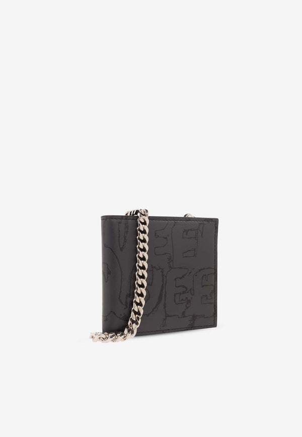 Alexander McQueen Printed Bi-Fold Wallet with Chain Black 775292 1AAQ4-1000