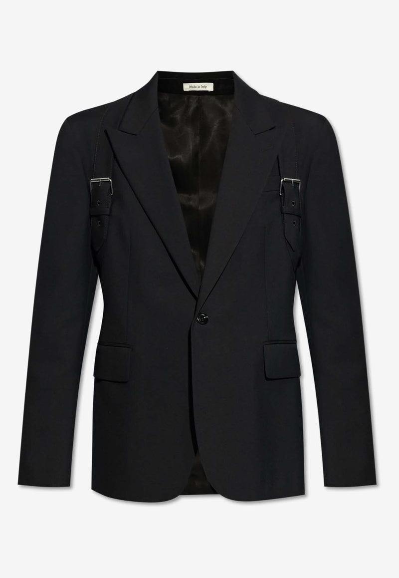 Alexander Mcqueen Harness Single-Breasted Wool Blazer Black 791965 QUAAC-1000