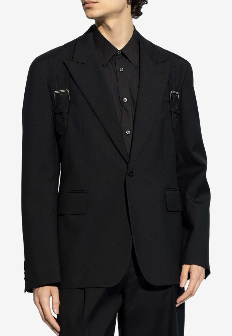 Alexander Mcqueen Harness Single-Breasted Wool Blazer Black 791965 QUAAC-1000