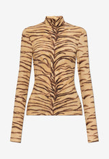 Stella McCartney Tiger Print Turtleneck Top Beige 6J0223 3SPZ37-9500