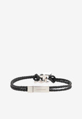 Salvatore Ferragamo Double Gancini Braided Leather Bracelet Black 770360 BR SCOFLUID 776347-PLD BLACK