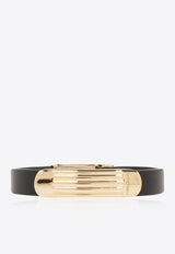 Salvatore Ferragamo Logo-Engraved Leather Bracelet 770357 BR LEAGAN80 776339-ORO CHIARO BLACK