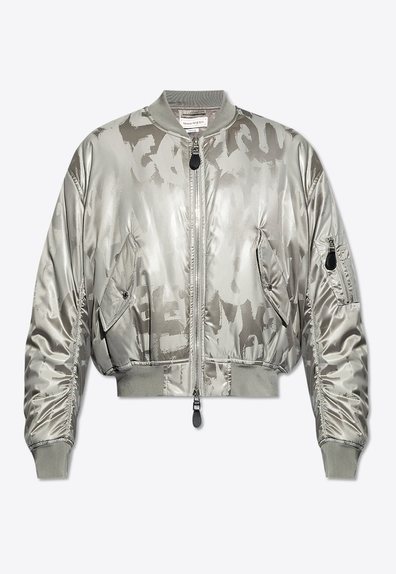 Alexander McQueen Graffiti Logo Metallic Bomber Jacket Silver 792002 QRAA9-1278