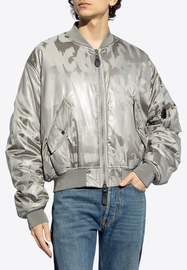 Alexander McQueen Graffiti Logo Metallic Bomber Jacket Silver 792002 QRAA9-1278