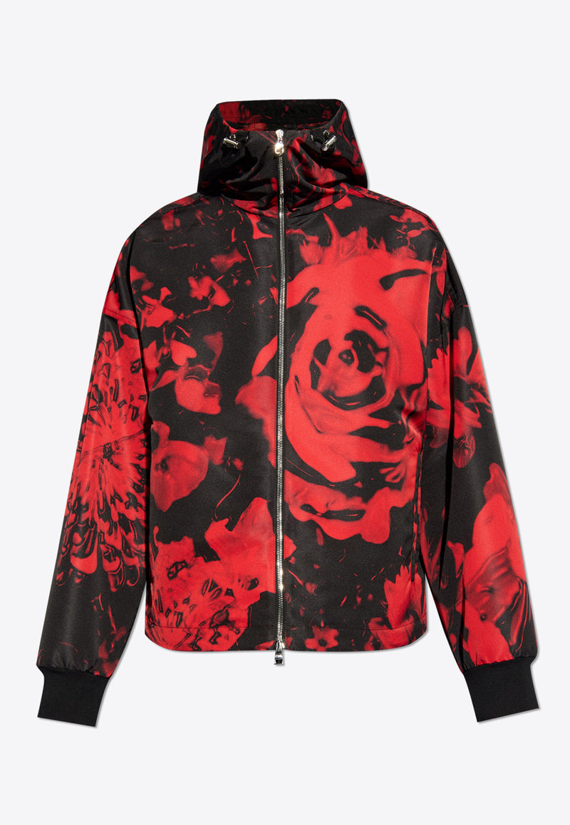 Alexander McQueen Rose Print Zip-Up Jacket Red 794256 QRABE-1111