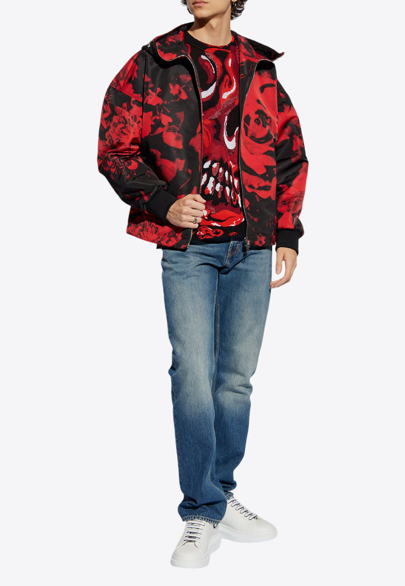 Alexander McQueen Rose Print Zip-Up Jacket Red 794256 QRABE-1111