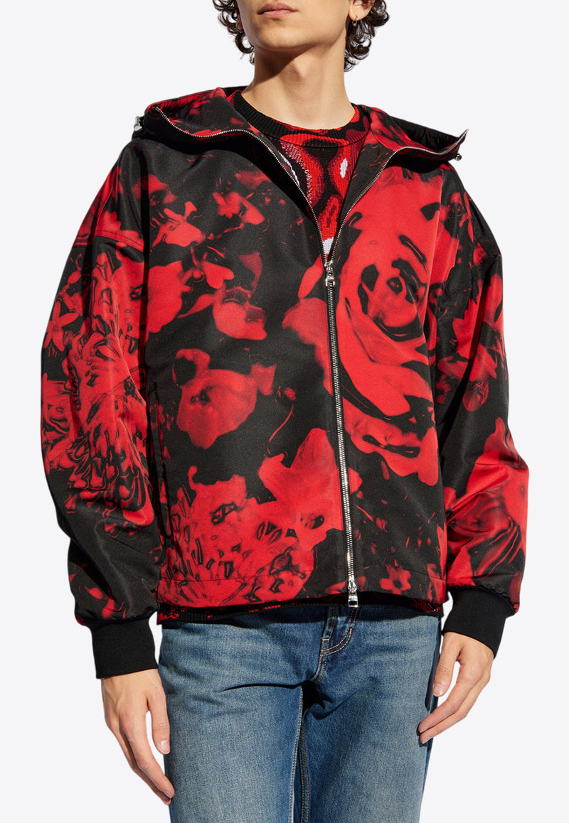 Alexander McQueen Rose Print Zip-Up Jacket Red 794256 QRABE-1111