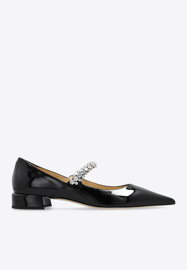 Jimmy Choo Bing Crystal-Strap Ballerina Shoes BING PUMP FLAT PAT-BLACK Black