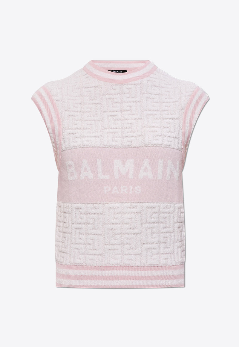 Balmain Logo-Monogram Crewneck Vest DF1AB354 KE95-GSO