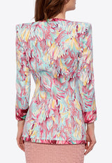 Balmain Feather-Printed Double-Breasted Blazer DF1SK630 CF34-AAA