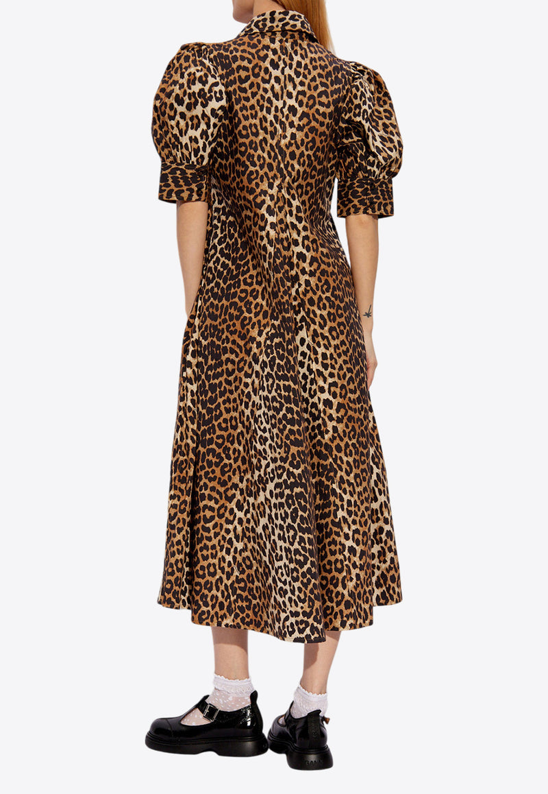 GANNI Leopard-Printed Midi Dress F8842 6488-943