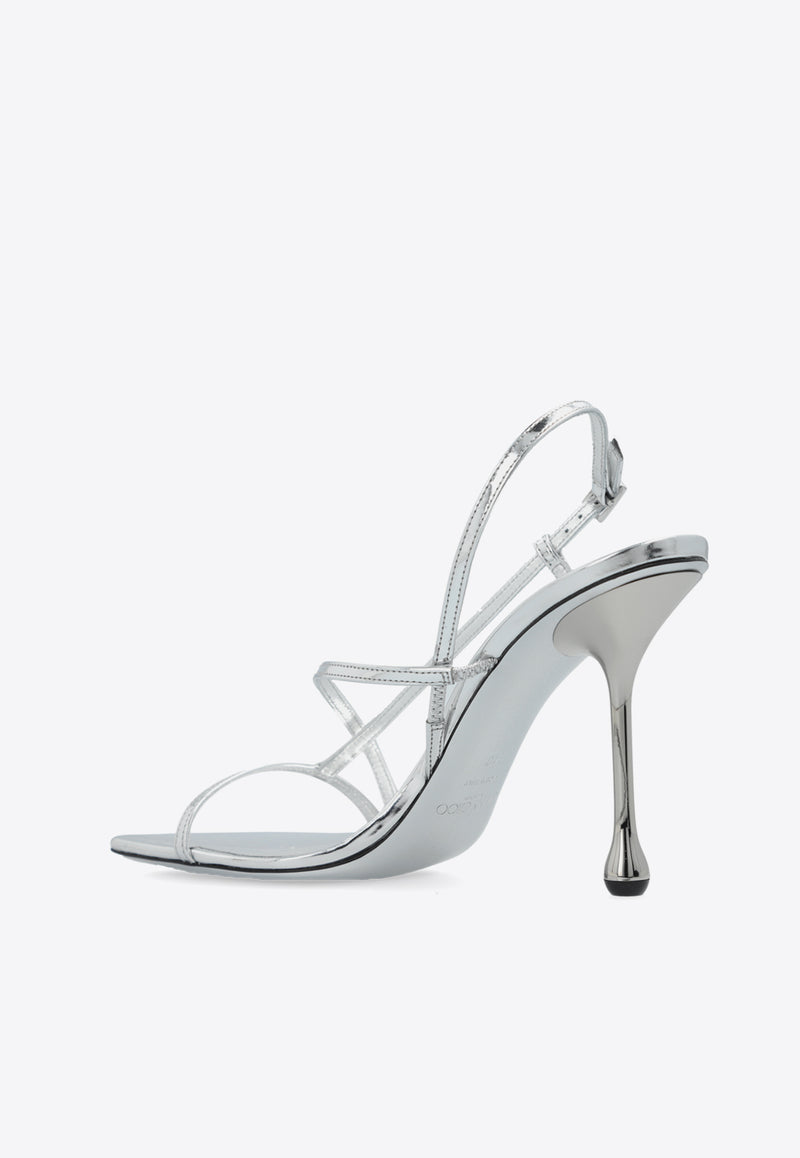 Jimmy Choo Etana 95 Leather Sandals ETANA 95 QUI-SILVER Silver