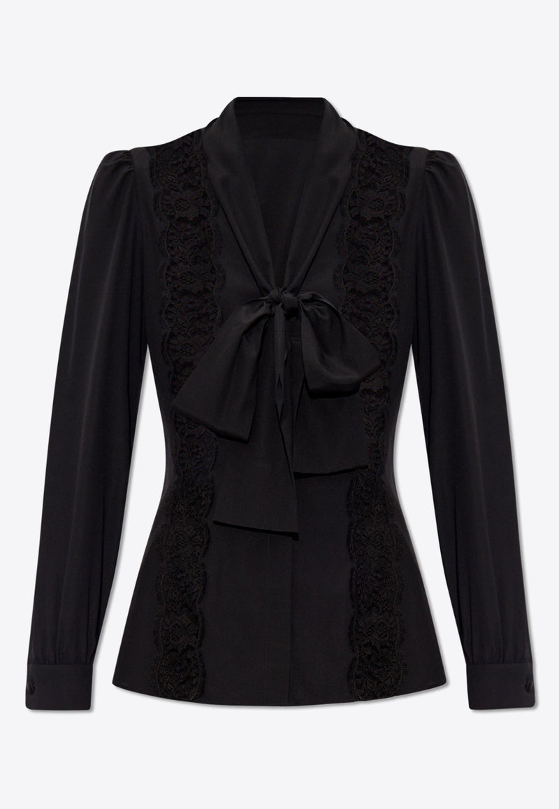 Silk Shirt With Lace Inlay Dolce & Gabbana F5R31T FUABS-N0000 Black