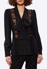 Silk Shirt With Lace Inlay Dolce & Gabbana F5R31T FUABS-N0000 Black