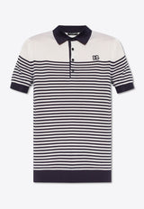 Logo-Patch Striped Silk Polo T-shirt Dolce & Gabbana GXZ08Z JBSG3-W1002 Navy