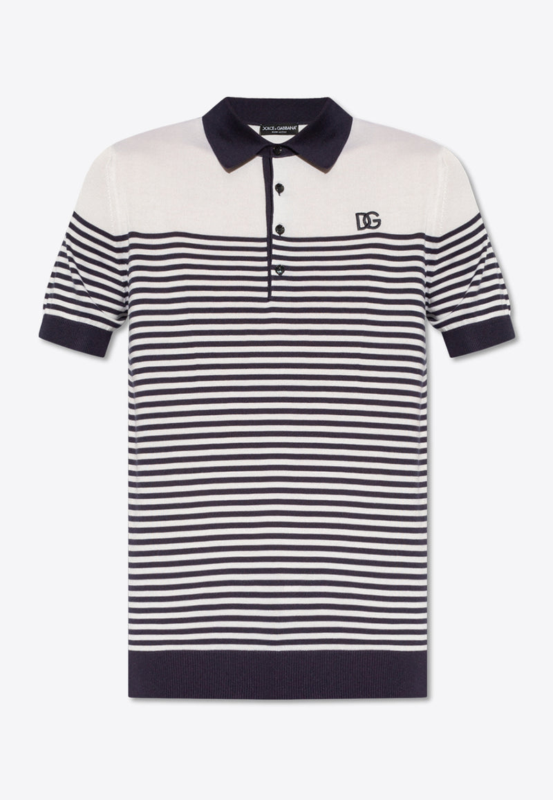 Logo-Patch Striped Silk Polo T-shirt Dolce & Gabbana GXZ08Z JBSG3-W1002 Navy