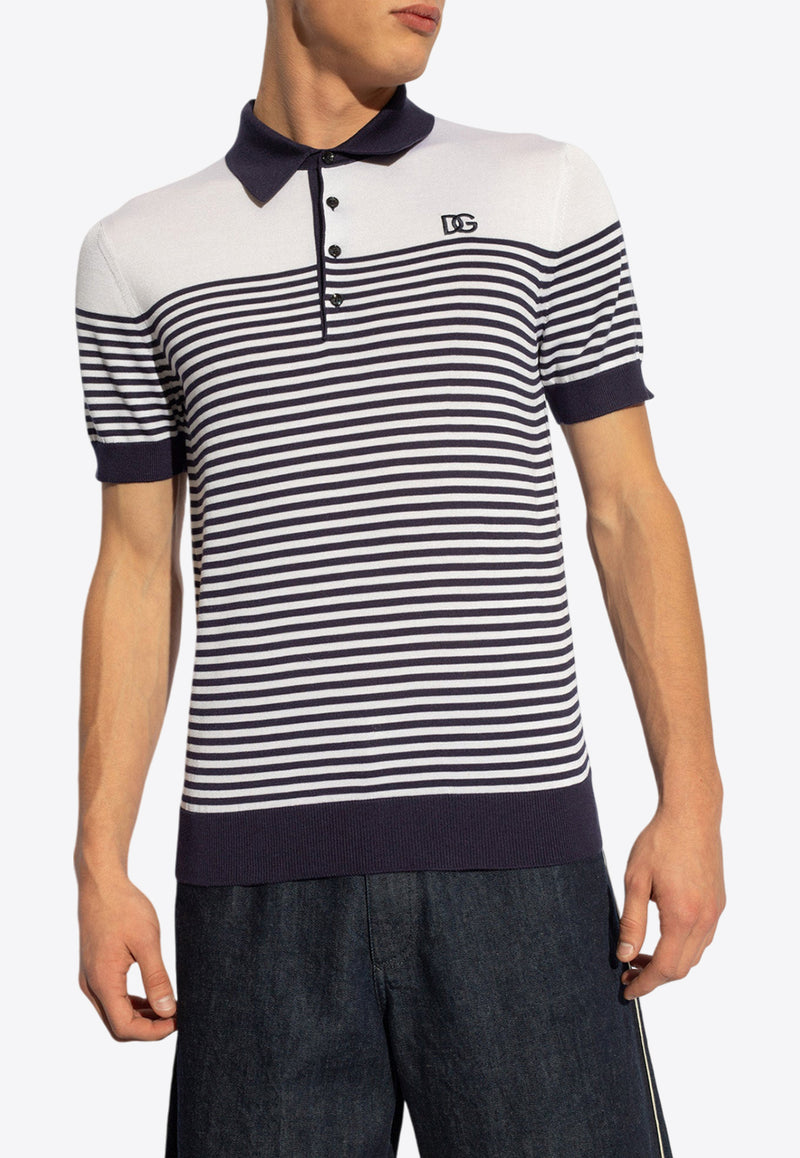 Logo-Patch Striped Silk Polo T-shirt Dolce & Gabbana GXZ08Z JBSG3-W1002 Navy