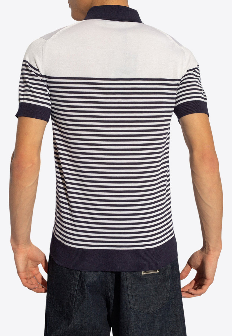 Logo-Patch Striped Silk Polo T-shirt Dolce & Gabbana GXZ08Z JBSG3-W1002 Navy