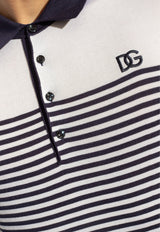 Logo-Patch Striped Silk Polo T-shirt Dolce & Gabbana GXZ08Z JBSG3-W1002 Navy