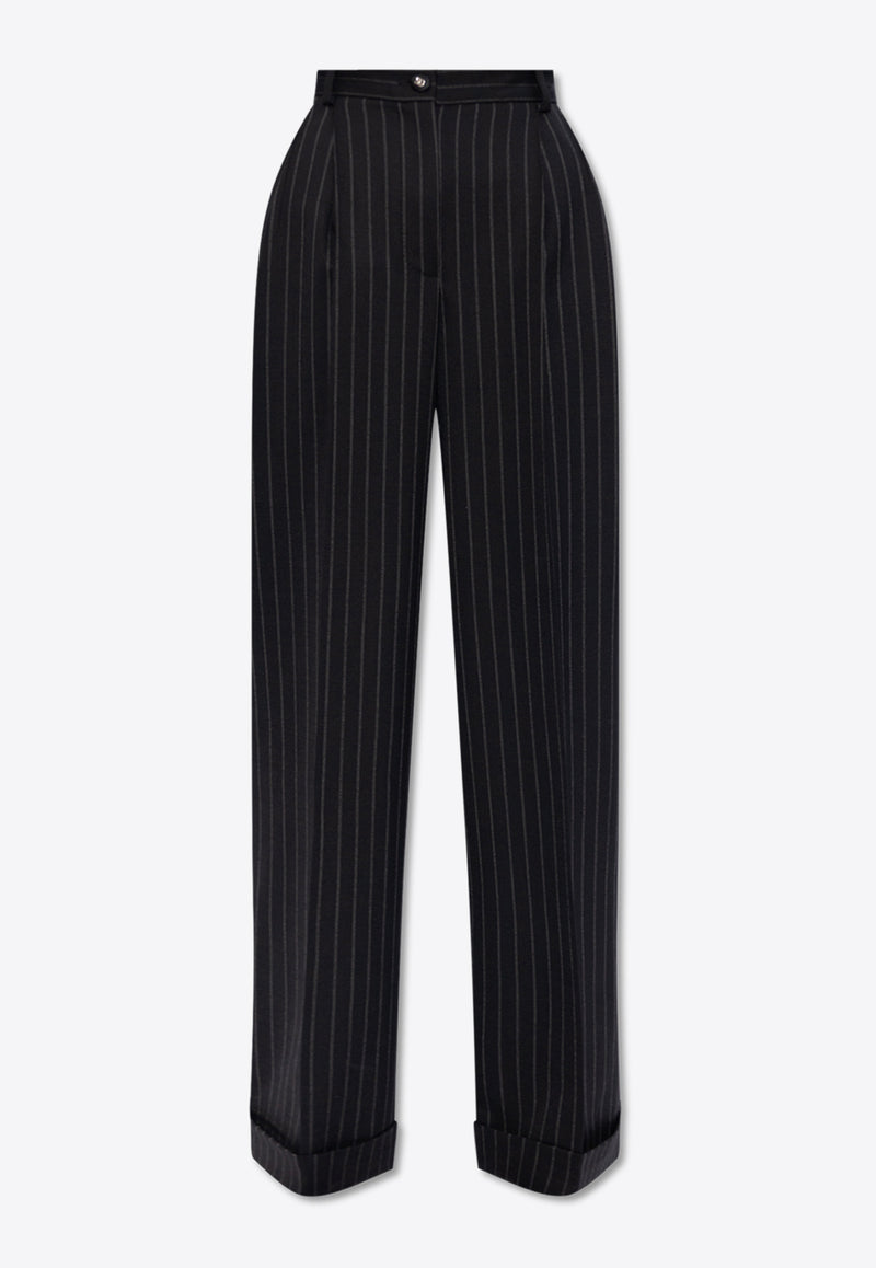 Flared Pinstripe Wool Tailored Pants Dolce & Gabbana FTBMPT FRBDB-S8051 Black