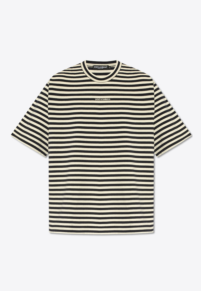 Embroidered-Logo Striped Crewneck T-Shirt Dolce & Gabbana G8RG6T G7K3P-S9000 Navy