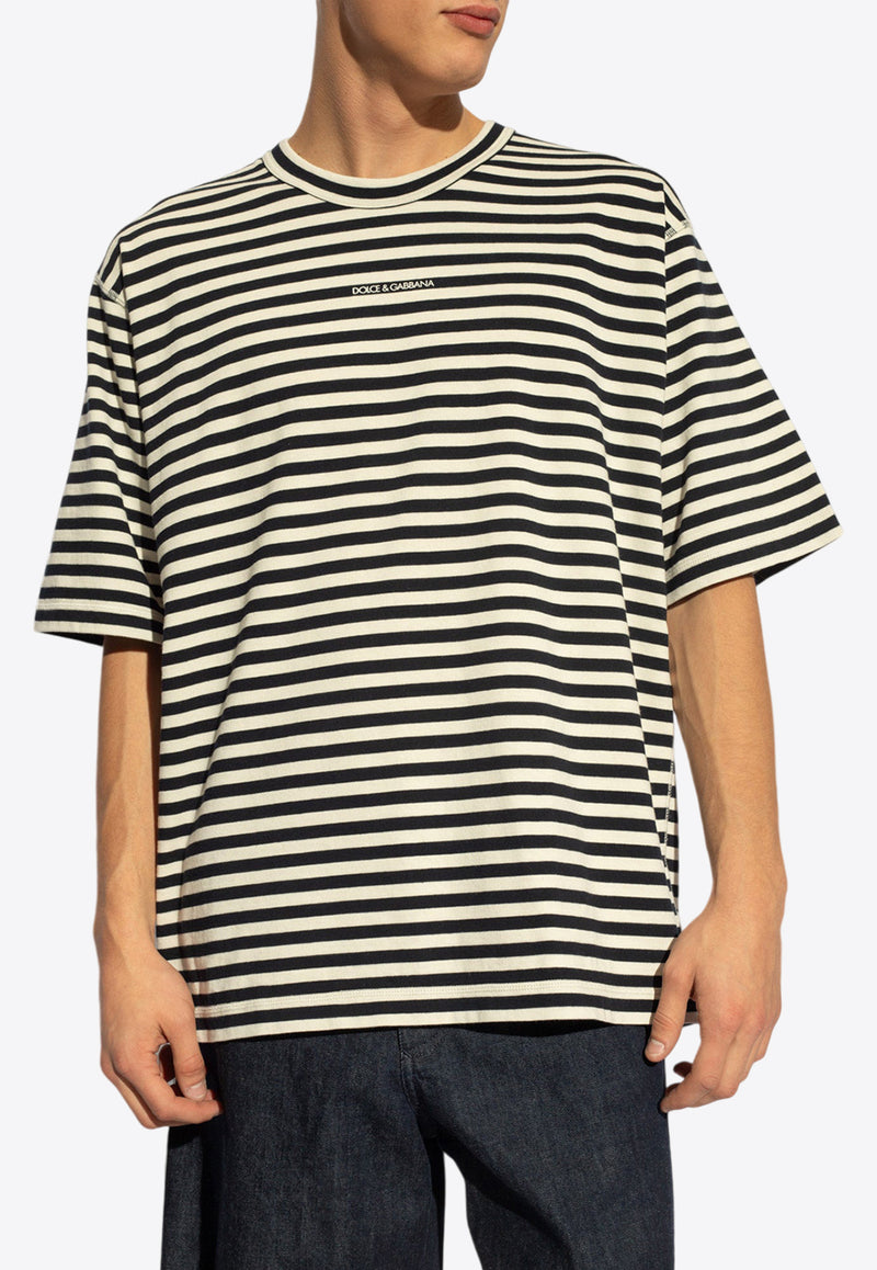 Embroidered-Logo Striped Crewneck T-Shirt Dolce & Gabbana G8RG6T G7K3P-S9000 Navy