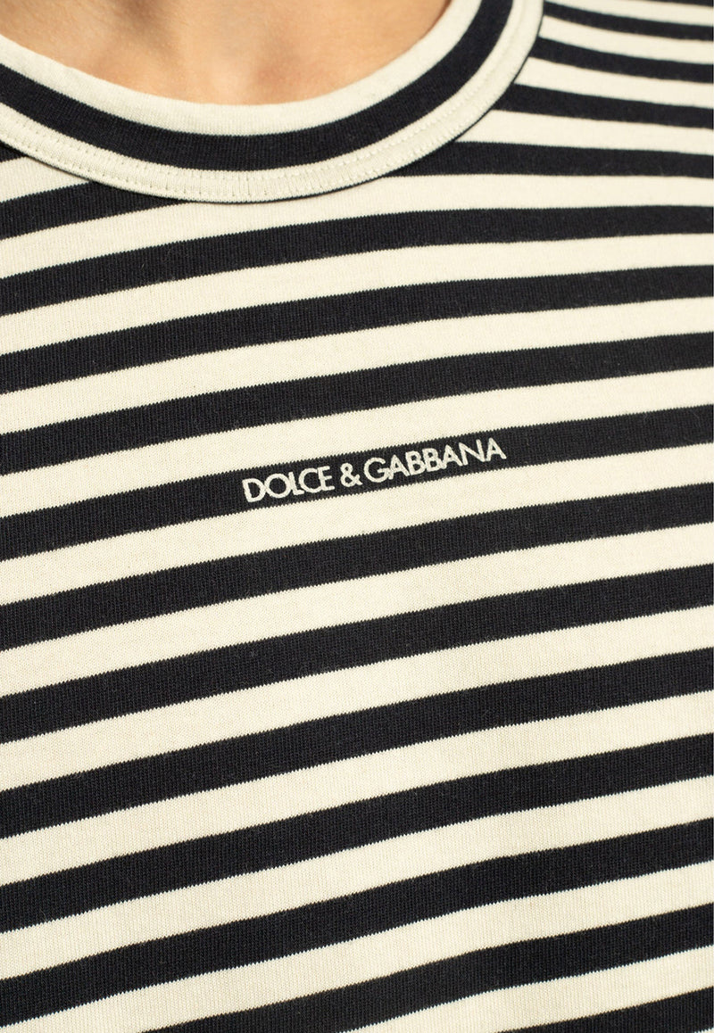 Embroidered-Logo Striped Crewneck T-Shirt Dolce & Gabbana G8RG6T G7K3P-S9000 Navy