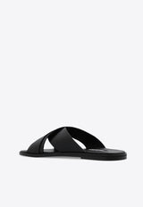 Tom Ford Preston Logo-Plaque Leather Slides Black J1489 LGO033X-1N001