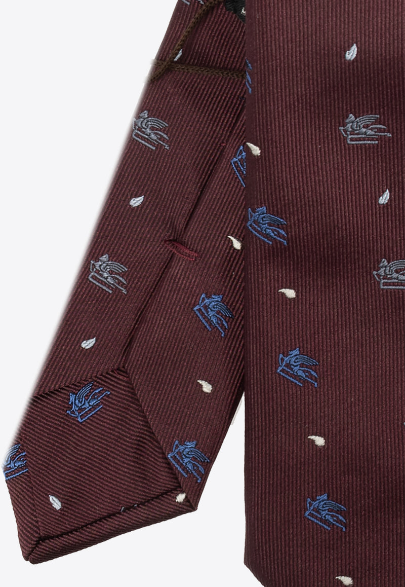 Etro Embroidered-Pegaso Silk Tie  MASA0001 AQ034-S9865 Burgundy