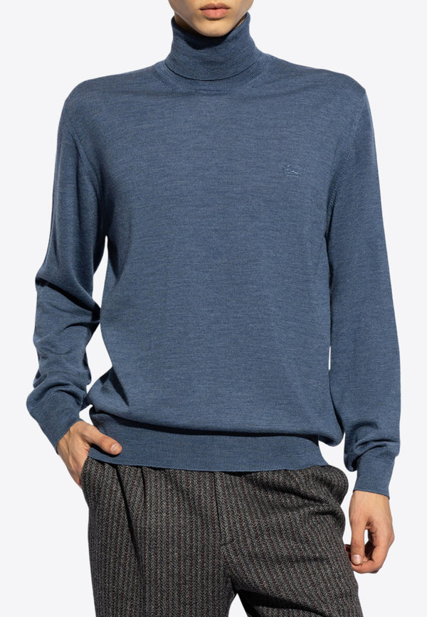 Etro Logo-Embroidered Wool Turtleneck Sweater MRKF0067 AL257-B0537 Blue