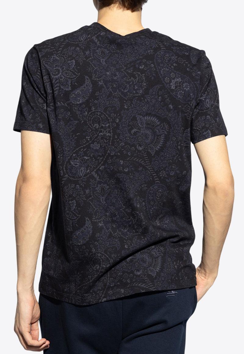 Etro Paisley-Print Crewneck T-shirt MRMA0002 AJ253-X0883 Navy