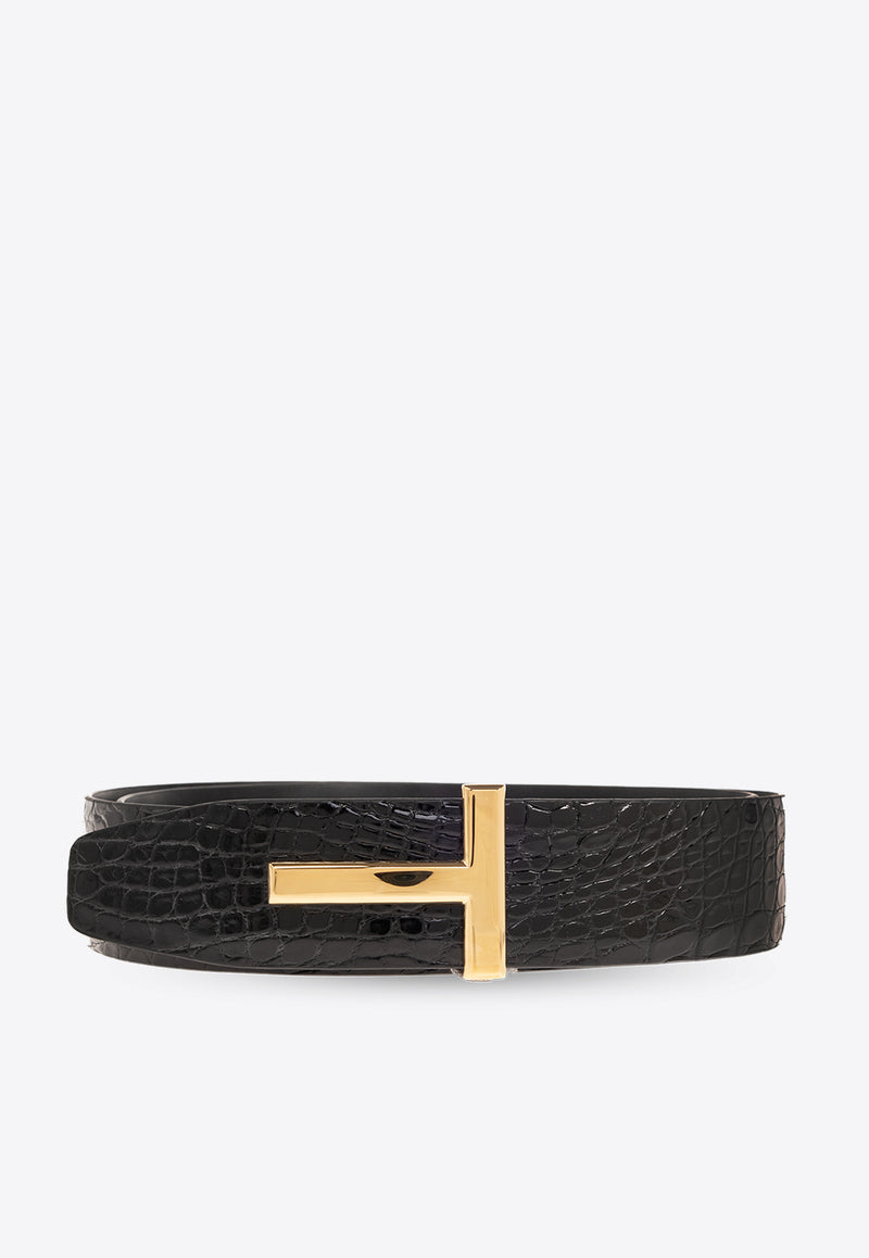 Tom Ford Signature T Leather Belt Black TB178 ECY001G-1N001